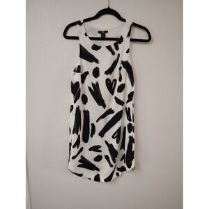 HM Womens Sleeveless Abstract Brushstroke Heart Print Blouse White Black Size 2